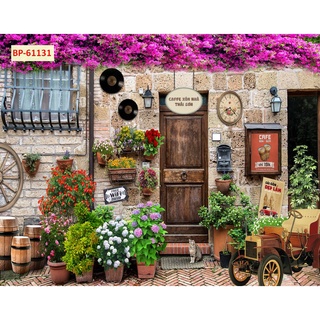 Tranh dán tường Quán Cafe, Trà Sữa, Trang Trí Cửa Hàng 3D khổ lớn
