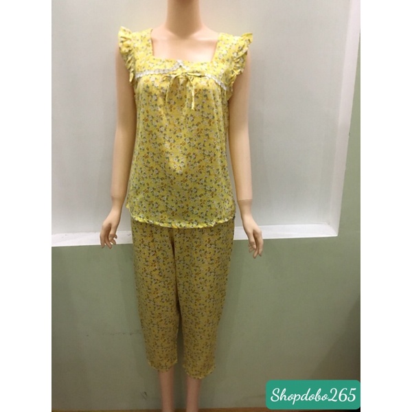 Đồ bộ nữ, đồ ngủ mặc nhà lửng 9 tấc BL 52 vải lụa mango cao cấp mặc mát họa tiết dễ thương size đại 58-65kg.