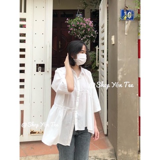 Áo sơ mi trắng babydoll thiết kế vạt lệch Yến Tee #6019