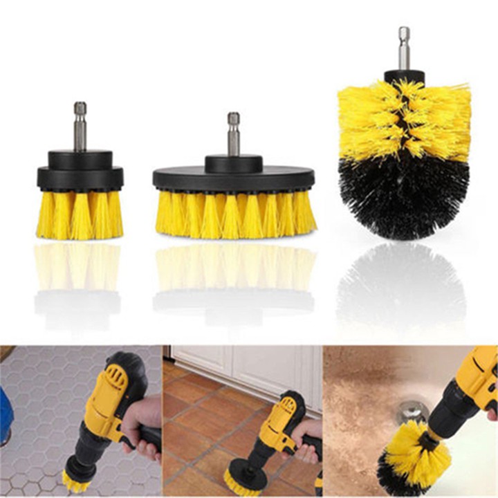 Bộ 3 bàn chải gắn máy khoan vệ sinh siêu tốc , bàn chải chà sàn , chà rửa xe , vệ sinh nhà cửa