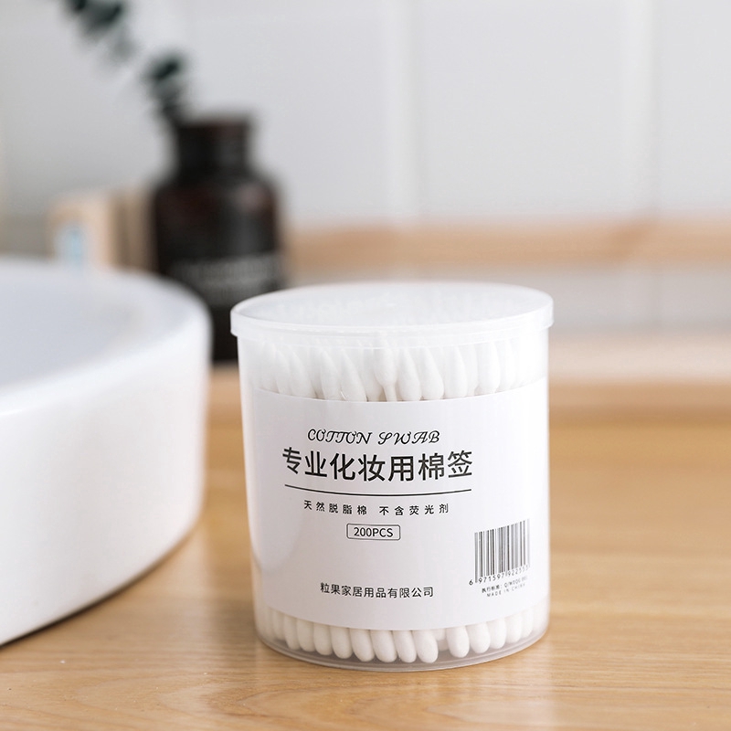 Set 200 Tăm Bông Hữu Cơ Đầu Xoắn/Tròn/Giọt Nước Tẩy Trang/Trang Điểm Dùng Một Lần Màu Trắng/Đen
