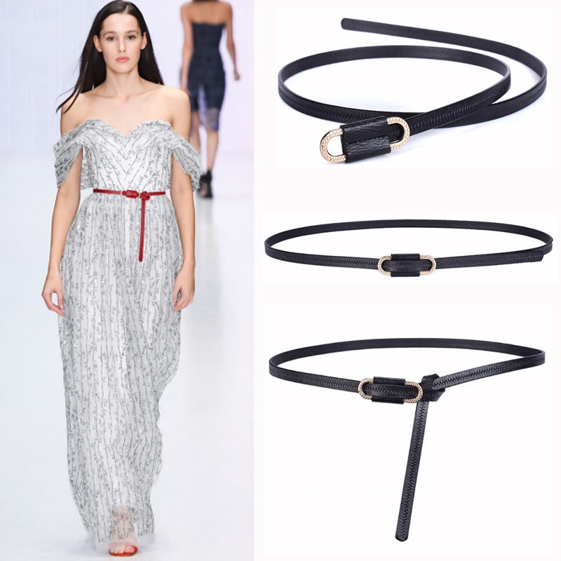 Dây nịt đầm liền, Thắt lưng váy liền thời trang  nữ, bản nhỏ, da thật, khóa thắt kim loại thời trang W34