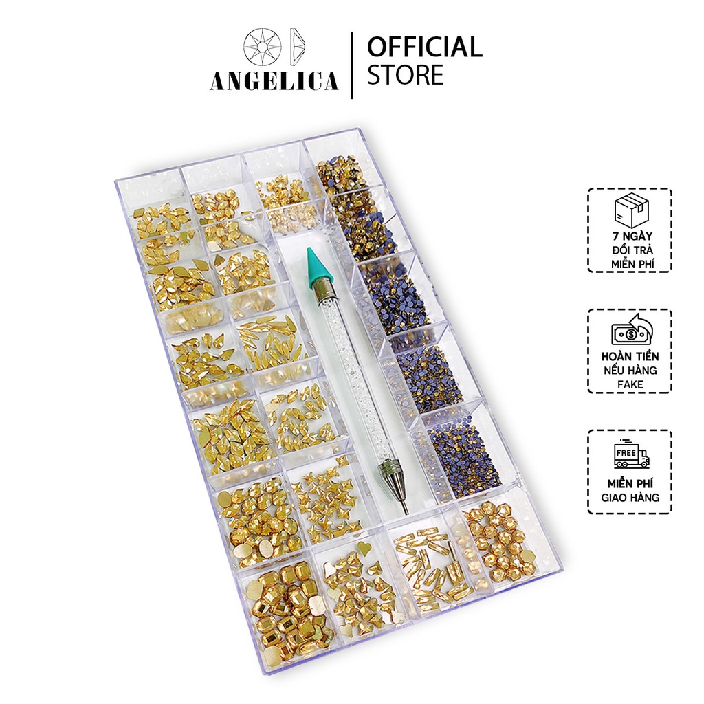 Combo Khay Đá Nail Vàng Trà Chân Bằng Và Chân Lưới Kèm Phụ Kiện Móng ANGELICA KCB-599 KCB-549