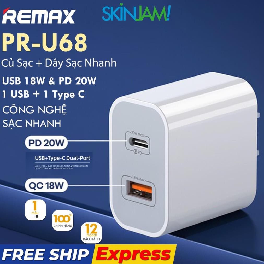 Remax RP-U68 Bộ Sạc Siêu Nhanh Type C 20W | USB 18W Bộ Sạc Nhanh 20W ...