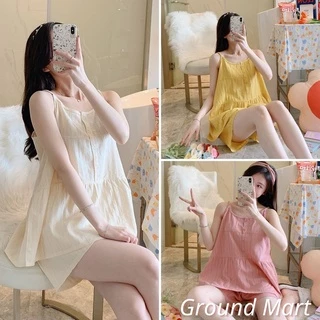 Bộ đồ ngủ dành cho nữ áo 2 dây quần đùi mặc nhà vải cotton (cotton đũi) mềm nhẹ, thoáng mát, nhiều màu size từ 40-75 kg