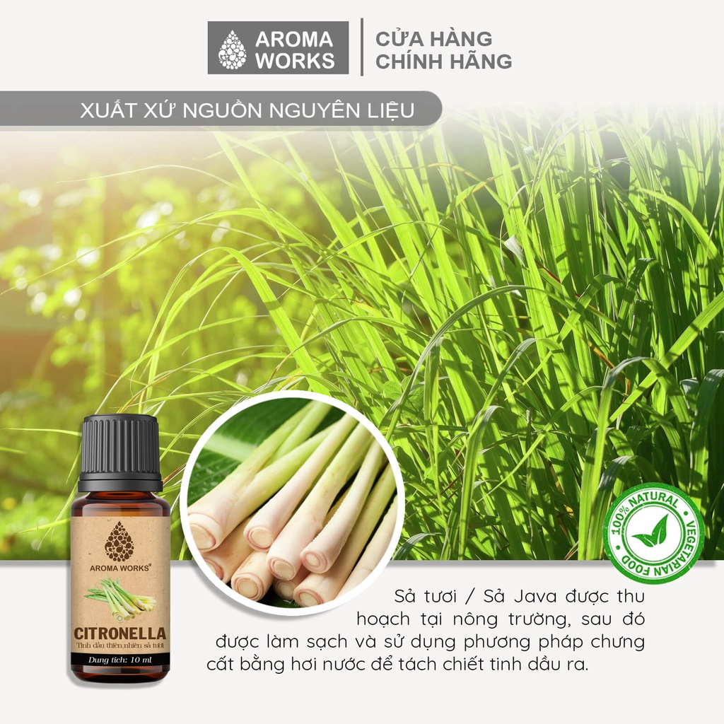 Mô tả Tinh dầu Sả tươi / Sả Java Aroma Works xông phòng, đuổi muỗi, thanh lọc không khí - Citronella - 1