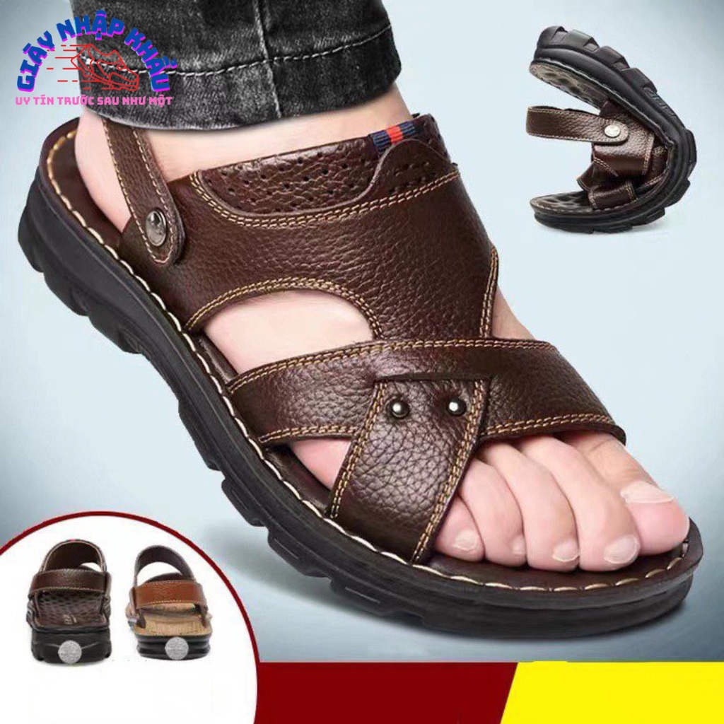 Sandal Quai Chéo Nam Da Bò Đế Khâu, Dép Quai Hậu Phong Cách Lịch Lãm Sang Xịn Bền Đẹp