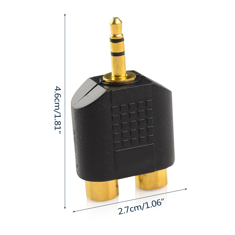 Redbaiaa1 ABS mạ vàng 3 5mm cắm âm thanh nổi sang 2RCA Bộ chuyển đổi đầu nối nữ màu đỏ + trắng