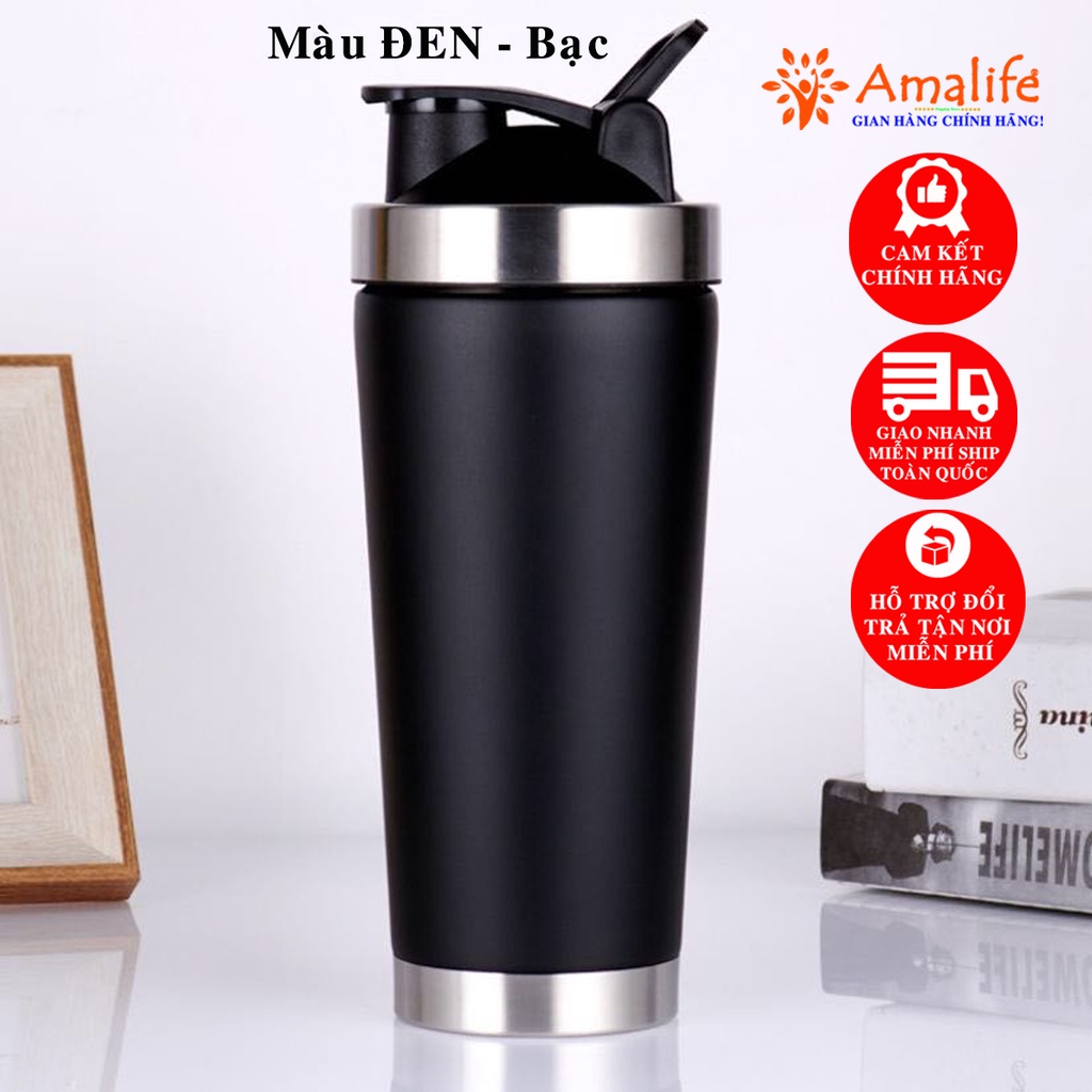 Mô tả Bình Lắc Shaker Giữ Nhiệt Đựng Nước Inox 800ml - Tập Gym Thể Thao Chính Hãng Amalife – Kèm Bóng Lò Xo - 2