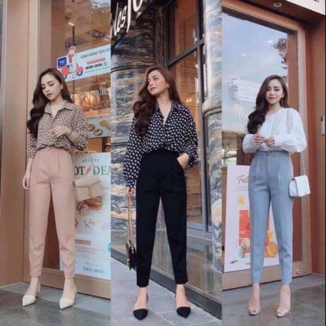 Quần baggy cúc bọc vải mã116