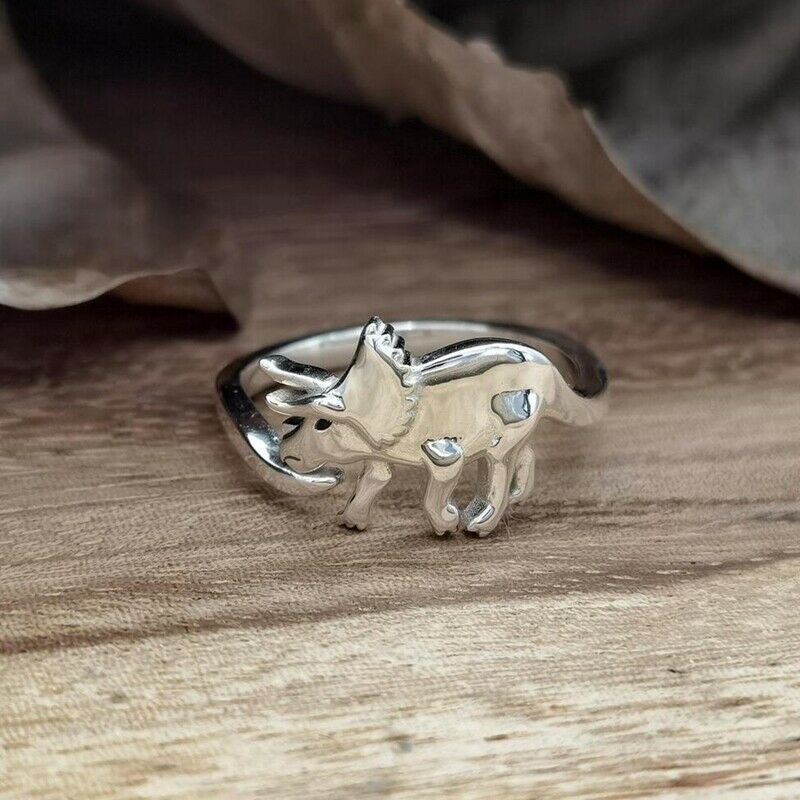 Nhẫn Hở Hình Khủng Long Nhỏ Bằng Kim Loại Màu Bạc Phong Cách Vintage Thời Trang Có Thể Điều Chỉnh / Quà Tặng Độc Đáo Cho Bé Trai