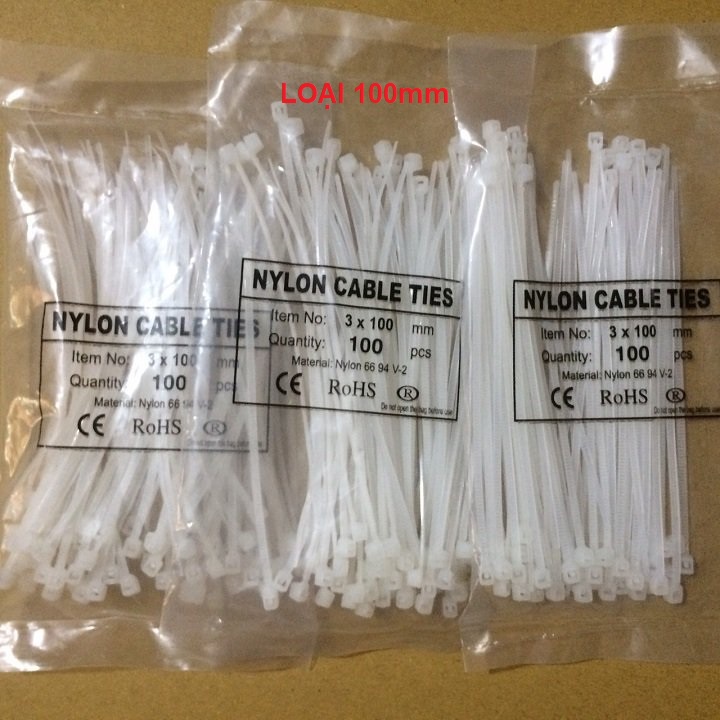 2 BỊCH 100mm. DÂY RÚT NHỰA trắng, dùng để buộc thắt hoặc cố định các ...