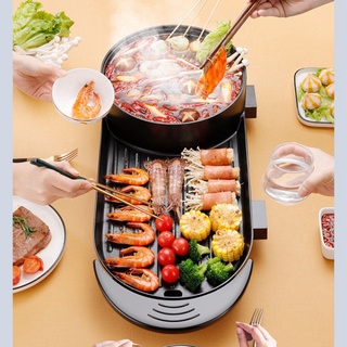 Bếp lẩu nướng Đa năng 2 trong 1, 2200W chỉnh nhiệt độc lập bề mặt chống dính truyền nhiệt nhanh, phù hợp 4-6 người