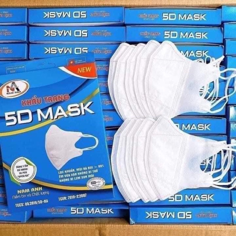 [COMBO 5 HỘP] Khẩu trang 5D Famapro, Công ty Khẩu trang Nam Anh, Lọc vi khuẩn, mùi và bụi mịn - Vải êm, dễ chịu