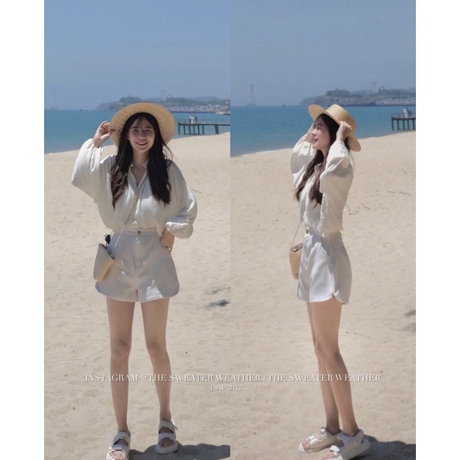 Quần short vải ống cut out vạt bầu the.sweaterweather TSW (ảnh thật)