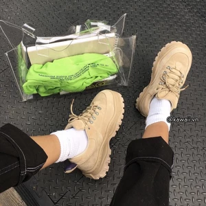 TIMBER ANGEL LEATHER SNEAKERS - GIÀY THỂ THAO NÂU BÒ da lộn đế 5cm Kawaii Viet Nam (Ảnh tớ chụp)