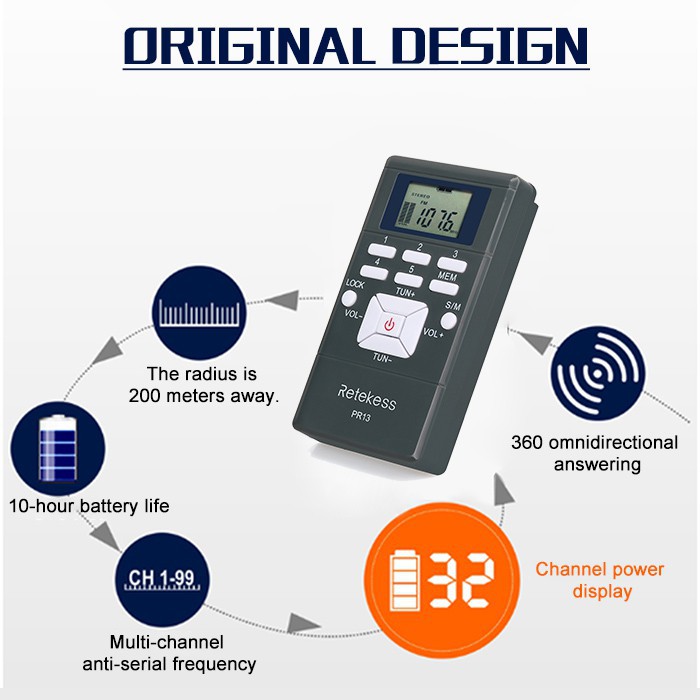 Ảnh Radio Retekess Pr13 Fm Mini Xách Tay Với Đồng Hồ Kỹ Thuật Số 24 Giờ 4