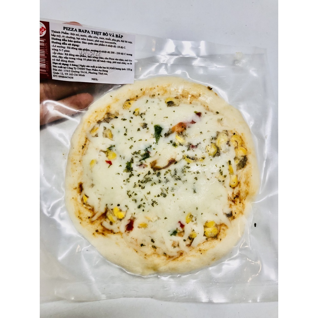 Bánh Pizza Thịt Bò + Bắp ( chế biến sẵn, chưa nướng, size 15cm)