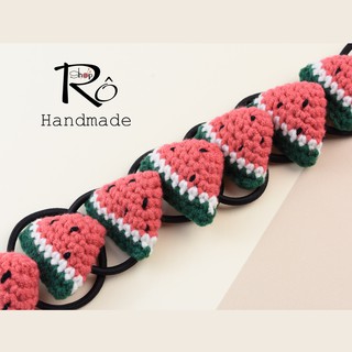 Dây buộc tóc dưa hấu len xinh xắn cho nữ và bé gái 4cm |Đồ cột tóc Handmade |Shop Rô Handmade