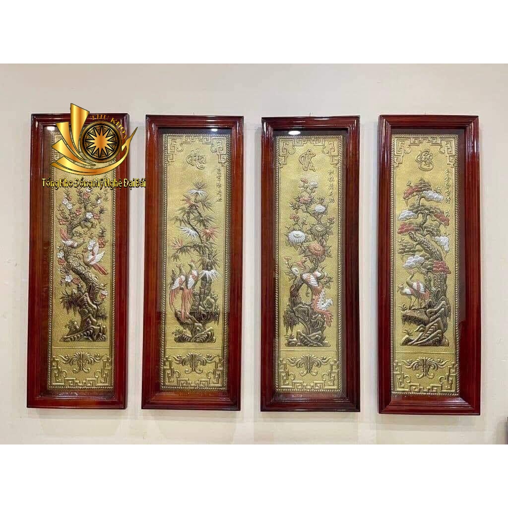 Tranh Tứ Quý Bằng Đồng ✅ FREESHIP ✅ Kích Thước 100x40cm Treo Tường Thúc Nổi Liền Mê Hàng Dày Cao Cấp Đồ Đồng Đại Bái
