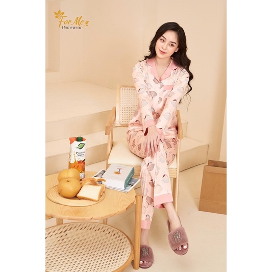 Bộ đồ ngủ,mặc nhà pijama hoạ tiết Hoa Bồ Công Anh hãng ForMe chất liệu lụa giấy cao cấp Luxury mát mịn và bền màu