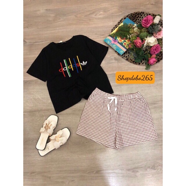 Set đồ nữ bộ nữ,đồ ngủ mặc nhà đùi thun phối kaki họa tiết siêu cute