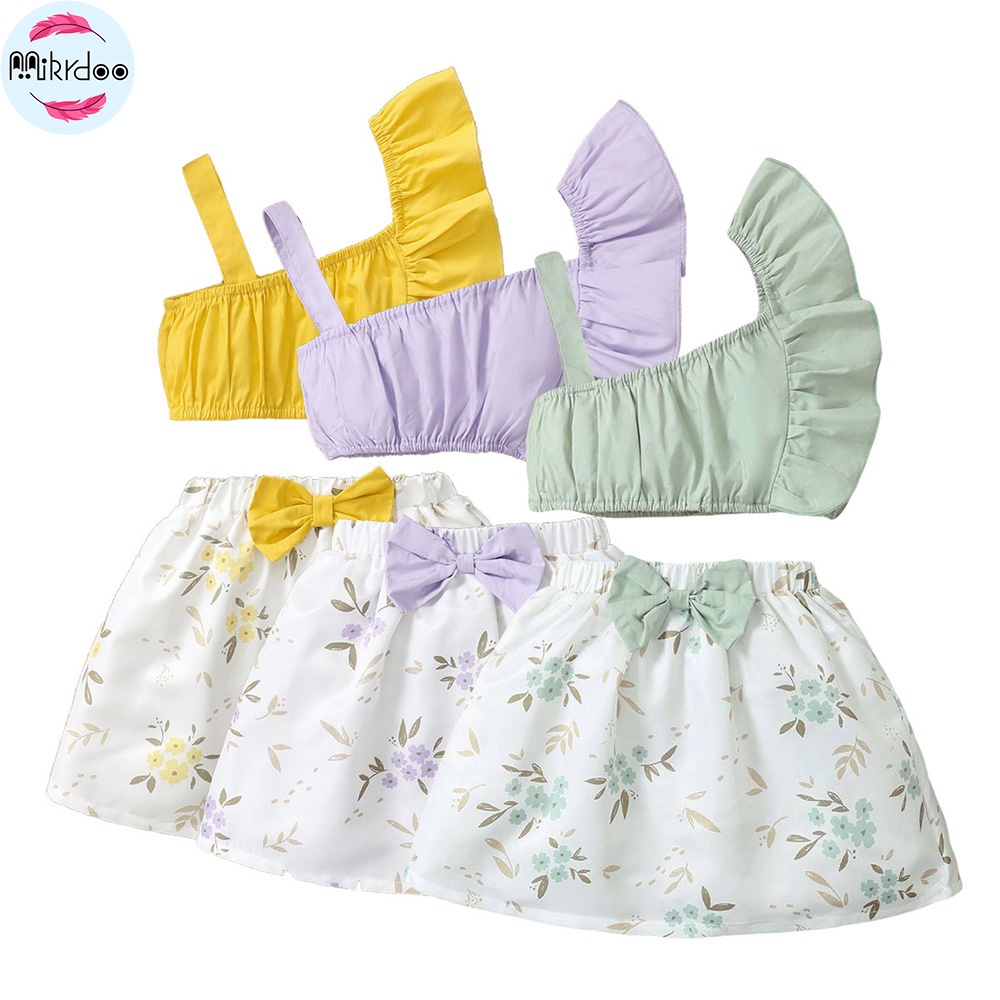 Set đồ mùa hè Mikrdoo 2 mảnh gồm áo ngắn trễ vai + chân váy hoa đáng yêu cho bé gái 1-6 tuổi