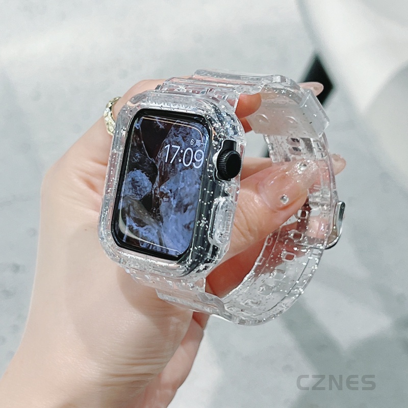 Dây đeo silicon tích hợp trong suốt thể thao nữ Long Lanh Glacier Thích hợp cho Apple Watch SE3 S9 S8 SE S7 S6 42mm 40mm 44mm 41mm 45mm Dây đeo cổ tay