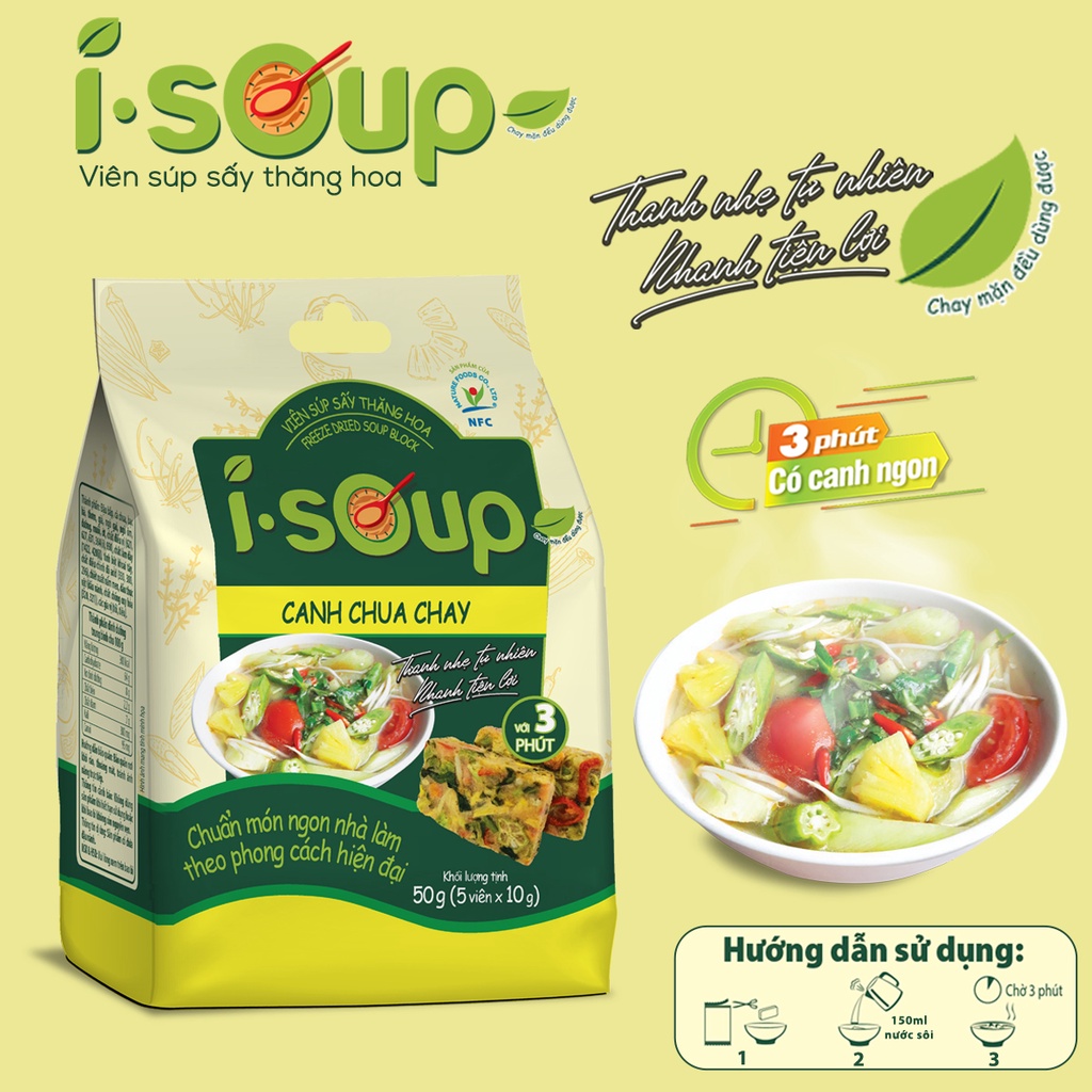 [I-SOUP] Viên Súp Sấy Thăng Hoa Canh Chua Chay I-Soup 50g (túi 05 viên ...