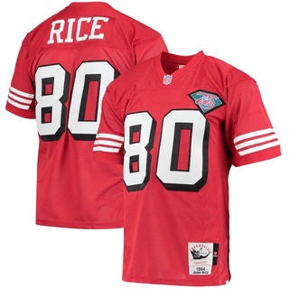 Áo bóng đá chính thức của San Francisco 49ers, bao gồm các mẫu của Rice, Lance, Warner, Bosa và Kittle