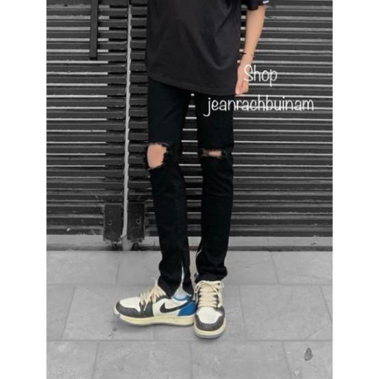 [ MẪU MỚI ] Quần jean nam, quân nam ống khóa chân dáng slim fit ống ôm côn, quần jean đen rách gối to co giãn có zipper
