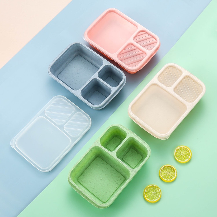 Hộp Cơm Vuông Lúa Mạch an Toàn Thực Phẩm Hộp Bento Hình Vuông, Hộp Bento Cấp Thức Ăn, Hộp Bento Có Nắp, Hộp Bento Ăn Trưa, Hộp Bento Rơm Lúa Mì