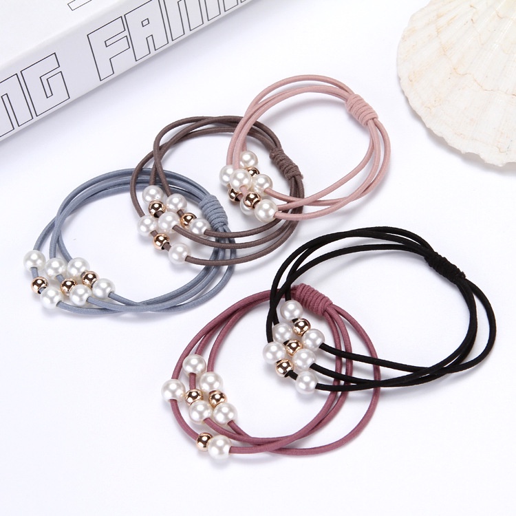 Dây Cột Tóc Co Giãn Nhiều Lớp Đính Ngọc Trai Thời Trang Cho Nữ