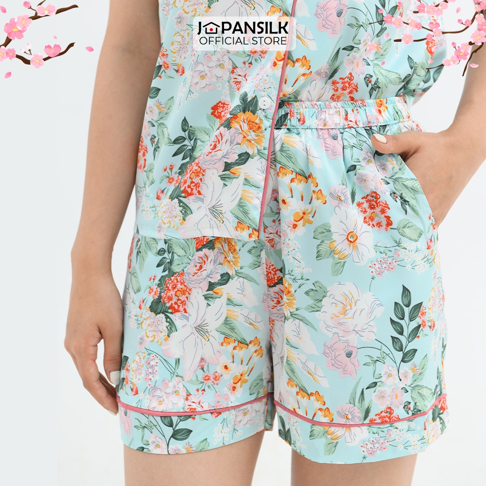 Ảnh Bộ Đồ Ngủ Lụa Nhật Cao Cấp Chính Hãng JAPAN SILK Áo Cộc Quần Đùi Họa Tiết Trang Nhã 3