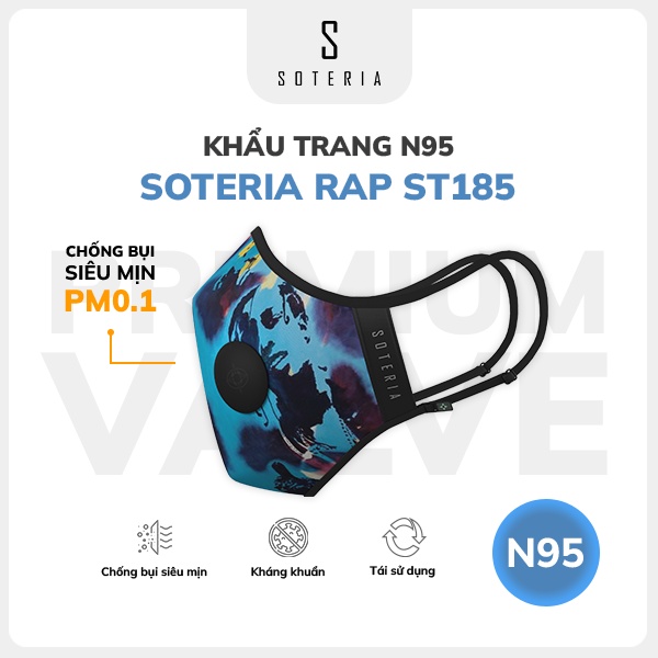 Khẩu trang thời trang SOTERIA Rap ST185 - N95 lọc hơn 99% bụi mịn 0.1 micro - Size S,M,L