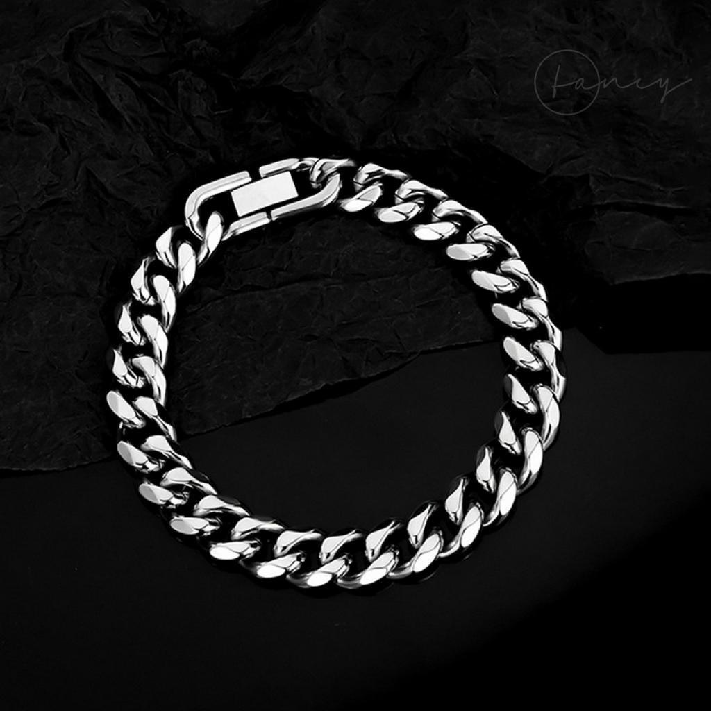 Vòng đeo tay nam cuban mắc xích 15mm thép titan không gỉ, lắc tay nam nữ Fancy bản lớn màu bạc 15mm