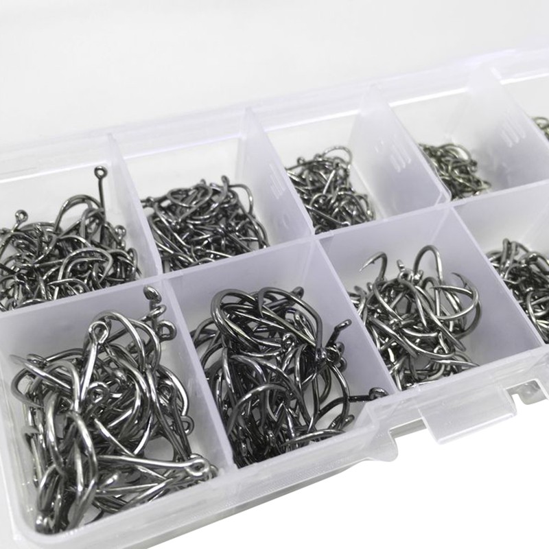 500 Cái / bộ Kích Thước Hỗn Hợp #3~ 12 Gói móc câu cá chép bằng thép Carbon cao có lỗ có hộp bán lẻ mồi ghép