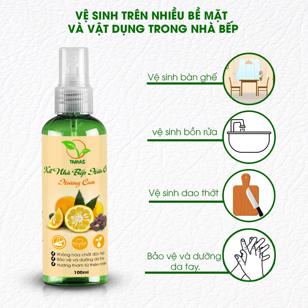 Ảnh Xịt nhà bếp đa năng TAMAS chai 100ml, Nước lau bếp hữu cơ- Làm sạch, khử mùi, khử khuẩn bếp và vật dụng nhà bếp 4