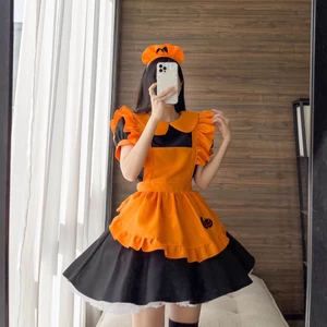 Gothic Dễ Thương Bí Ngô Người Giúp Việc Trang Phục Tiệc Halloween Mũ Đội Đầu Đầm Có