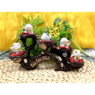 Tượng Mèo Sứ Nằm Thần Tài Maneki Neko và đế Tài Lộc Phát