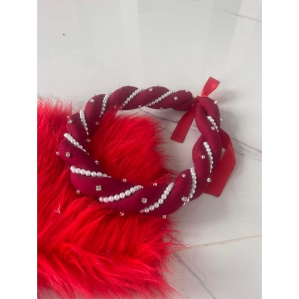 Mấn (vấn) xoắn đôi vải lụa đính hạt ngọc.trai và pha lê cao cấp, mấn áo dài, mấm cách tân