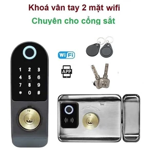 Khóa Thẻ Từ - 2 Mặt vân tay dùng app A02 ( mở từ xa bằng điện thoại vân tay, mã số, thẻ từ)