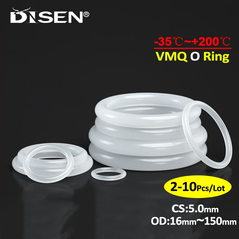 2-10pc CS 5mm VMQ silicone trắng o ring Gasket OD 16 ~ 150mm Vòng silicon cấp thực phẩm Vòng chữ o Vòng đệm vòng cao su