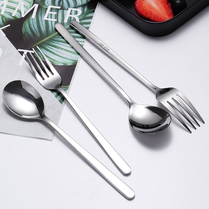 Muỗng inox 304 thìa ăn cơm phở nĩa ăn bò bít tết cao cấp sáng bóng - M81