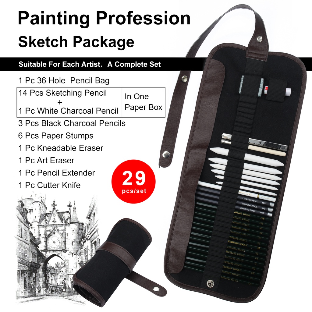 Ảnh SeamiArt Bộ 25/29 dụng cụ vẽ tranh SeamiArt gồm bút chì than 6H-12B chất lượng cao 2