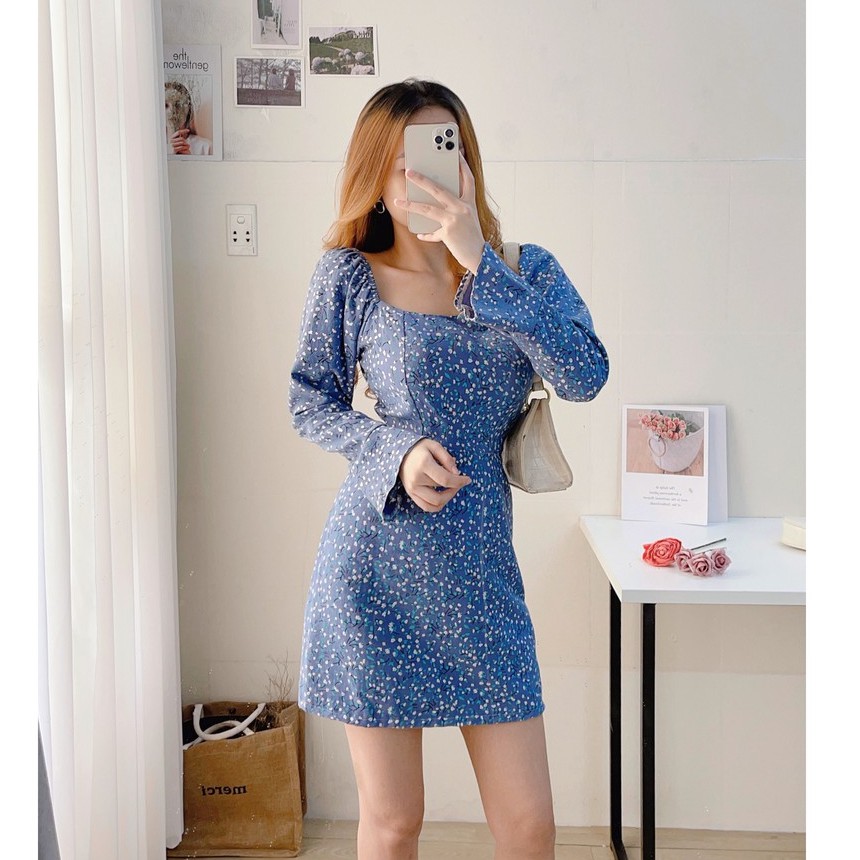 [SHIP HỎA TỐC] ĐẦM HOA NHUNG - ĐẦM HOA CỔ VUÔNG - JUMP HOA TAY LOE CHỮ A - MÈO INDA HOUSE
