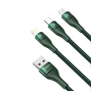 Cáp sạc nhanh 3 đầu Baseus Flash Charging cổng TypeC/ LaiNing / Micro, 5A/66W, dài 1.2M