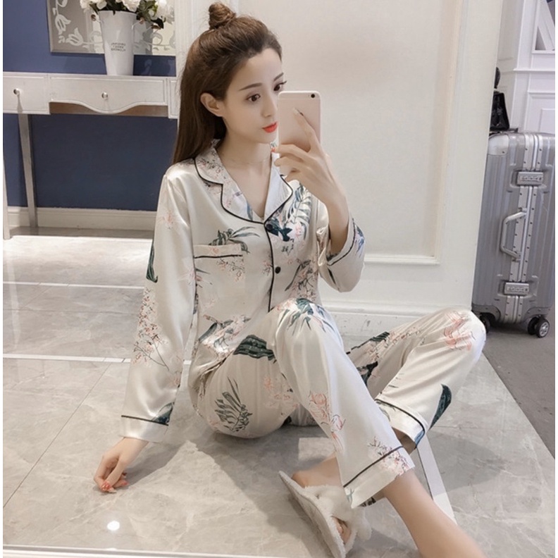 Sét bộ ngủ Pizama phi lụa tay dài nhiều họa tiết xinh