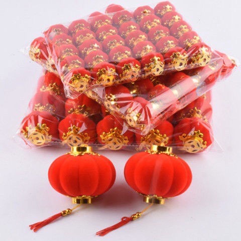 Combo 5 chiếc Đèn lồng nhỏ xinh bọc nhung trang trí Tết- Quả cầu trang trí cây đào cây quất