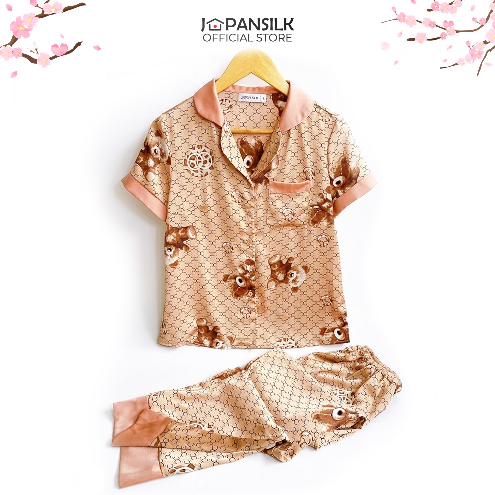 Ảnh Bộ đồ ngủ Bigsize Pijama lụa Nhật cao cấp JAPANSILK, ngắn tay quần dài màu sắc tối giản tôn dáng 3
